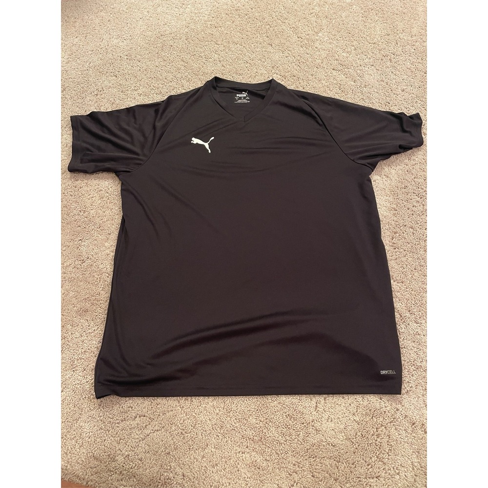 PUMA Men's Soccer Jersey Shirt Black DryCELL V-Neck Athletic Tee